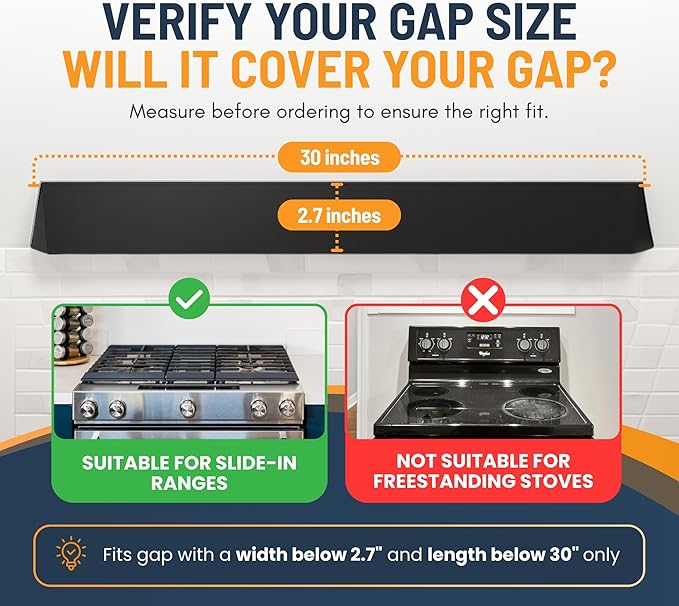 30” Slide In Range Gap Filler Kit, Slide-In Range Rear Gap Filler & Range Trim Kit, Universal Stove Gap Cover Between Stove and Wall Guard, Aluminum Cooktop Trim Kit for Whirlpool & Most Brands, Black