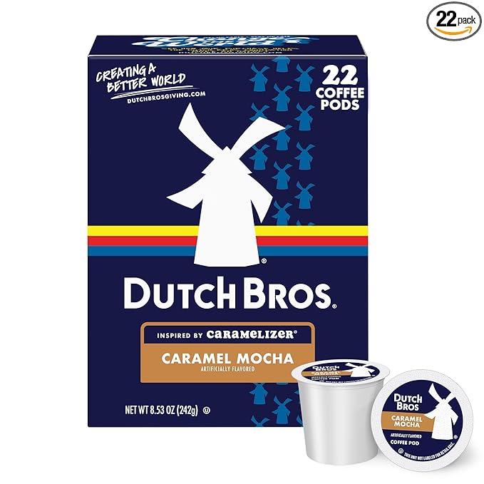 Dutch Bros Caramel Mocha Flavored Coffee inspired by Caramelizer®, 22 Count, Medium Roast, Single Serve Coffee Pods for Keurig K-Cup Brewers