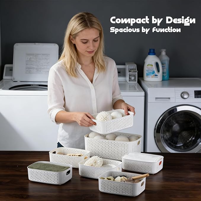 LivLab Mker Food Storage Container Sets BPA-Free Plastic Stackable Shelf Baskets for Kitchen Pantry Organization, Fruits, Vegetable, Snacks