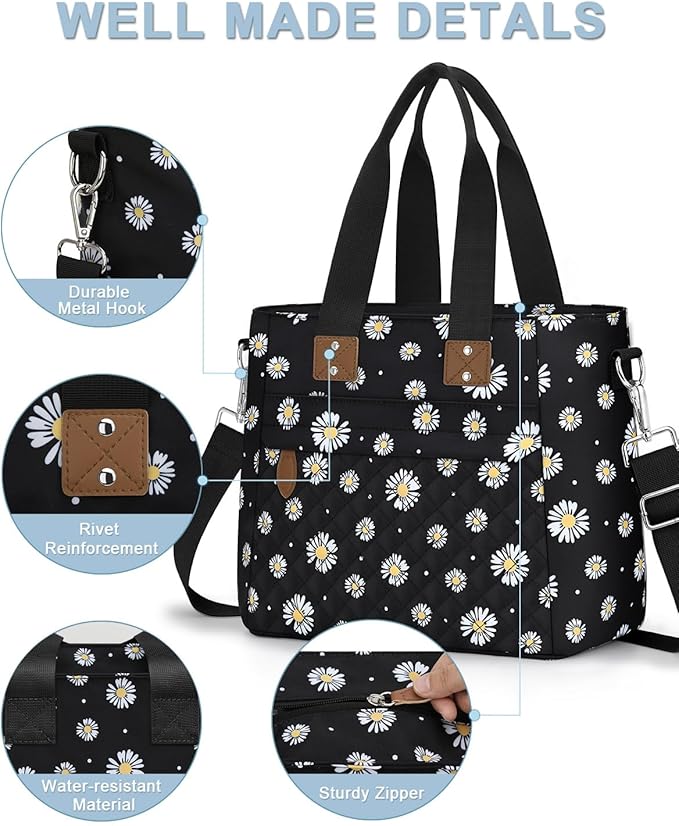 Capolo Insulated Lunch Box for School - Large Thermal Lunch Bag Women with Removable Shoulder Strap, Reusable Lunch Cooler Tote Bags Purse for Adults Work, Picnic, Hiking, Beach, Travel, LargeDaisy