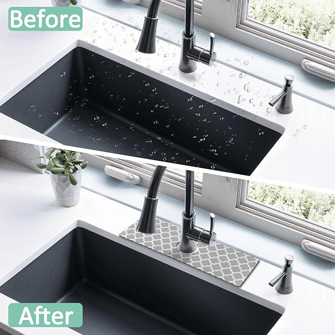 2 Pack 2 Pack Kitchen Sink Splash Guard Faucet Mat 15" X 5.5" Geometry Absorbent Fast Drying Mat Faucet Draining Mat Sink Splash Guard Behind Faucet Drip Catcher for Kitchen Bathroom