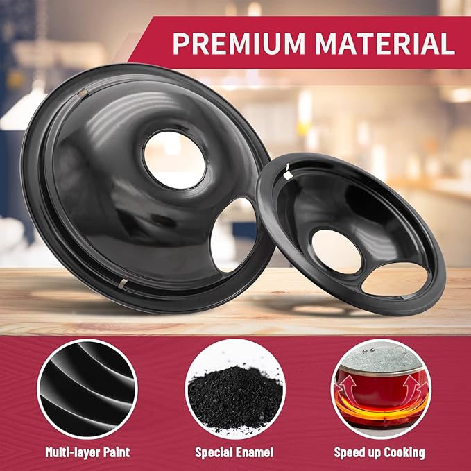 Stove Drip Pan for Electric Stove Top, Compatible with Frigidaire 10% Energy Save by Enamel Spraying Prevent Bending and Rust Includes a Set of 4 Oven Burner Drip Pans, Black