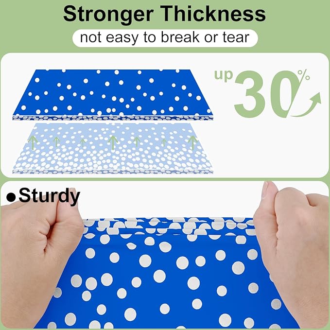 Smiry Plastic Table Cloth Disposable 5 Pack, 54 x 108 Inch Rectangle Waterproof Tablecloth, Printed Gold Table Runner Style for Birthday Weeding, Party Decorations, Leakproof & Sturdy, Blue and Sliver