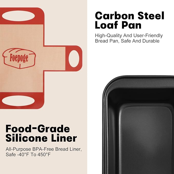 Loaf Pan with Liners Set: 2-Pack Nonstick 9 x 5 Inch Bread Pan and Loaf Liners for Homemade Oven Baking - Rectangular Baking Tray for Kitchen Home Baker Make Sourdough Banana Sandwich Bread(Red)