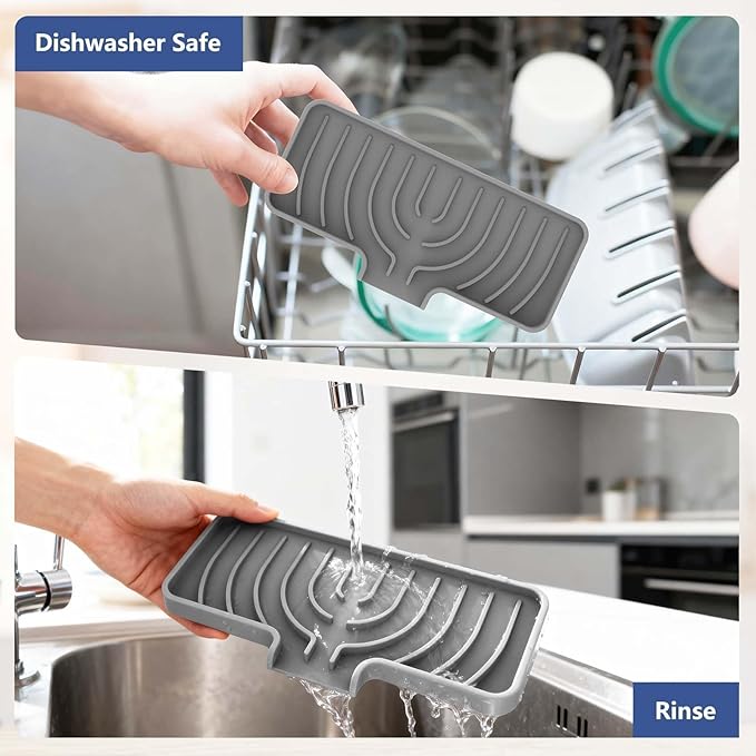 Silicone Sponge Holder for Kitchen Sink With Drain Spout, Self Draining, Kitchen Soap Tray, Bathroom Organizer, Sink Caddy (Gray, 10×4)