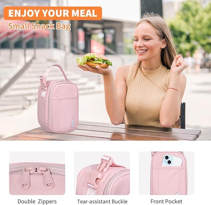 NOL Natural Organic Lifestyle Insulated Lunch Bag for Adult - Snack Bag Lunch Cooler Bag Soft Lunch Tote Bag for Work, Pink