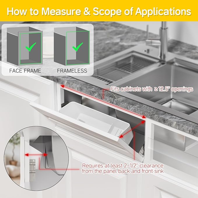 Onemake 2 Pack Tip Out Tray for Sink with Hinges, 11" Sink Drawer Tip Out Tray Kit, Kitchen Hardware, Pullout Home Organizers, Self Closing Under Cabinet Shelf, Sponge Holder for Bathroom, White