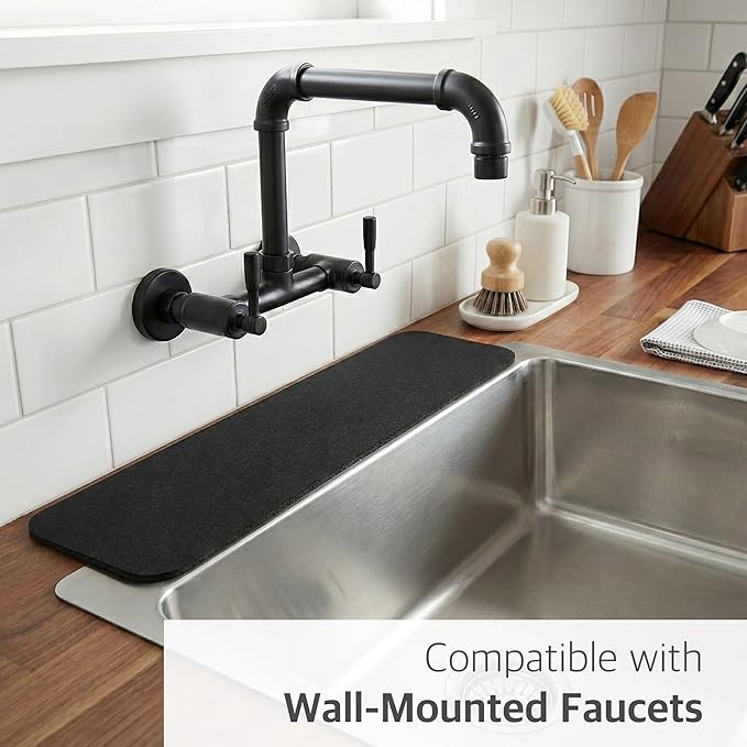 Customizable Faucet Mat for Kitchen Sink: 29"L x 5.5"W Quick Drying Kitchen Sink Mat & Bathroom Counter Protector - Cut to Fit with 2 or 3 Hole Faucet Design - Extra Long Absorbent Splash Guard