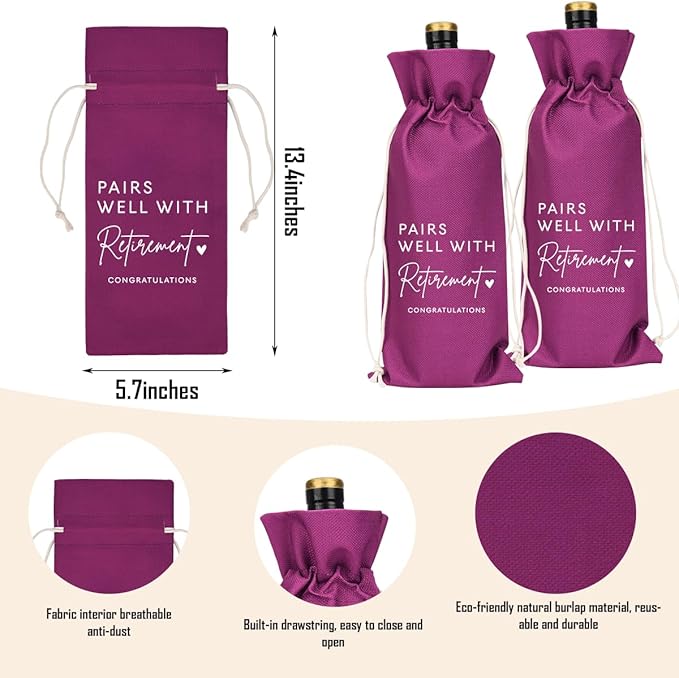 Purple Retirement Wine Bag Retirement Gifts for Women Men Farewell Gifts for Coworkers Going Away Gift for Friends Boss