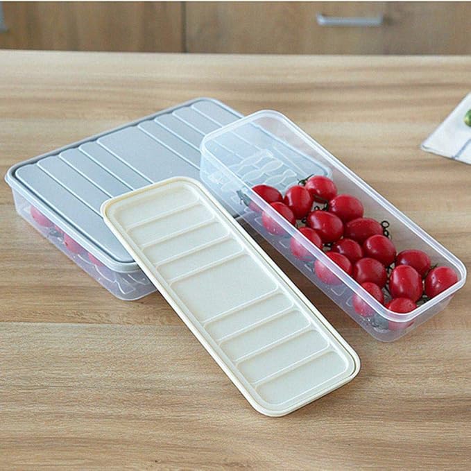 Food Storage Bin Vegetable Organizer with Lid Clear Fridge Crisper Keep Food Fresh BPA Free Kitchen Organizer Bins (Grey-L-SIZE with MAT)