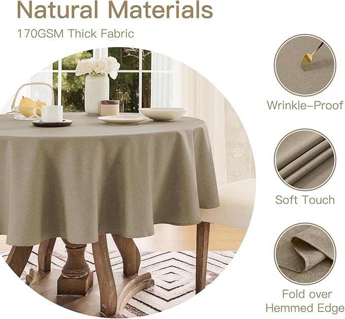 Veblandy Tablecloth Linen Textured Waterproof & Stain Resistant Table Cloth Wrinkle Free Decorative Fabric Farmhouse Table Cover for Dining/Party/Buffet/Wedding, 60 x 60 Inch, Mocha