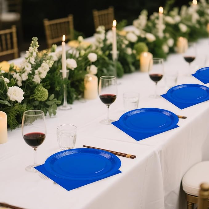 50PCS Blue Paper Plates and Napkins Party Supplies, 7Inch Blue Party Dessert Plates Disposable Tableware Set for Wedding Birthday Bridal Shower Baby Shower Decorations