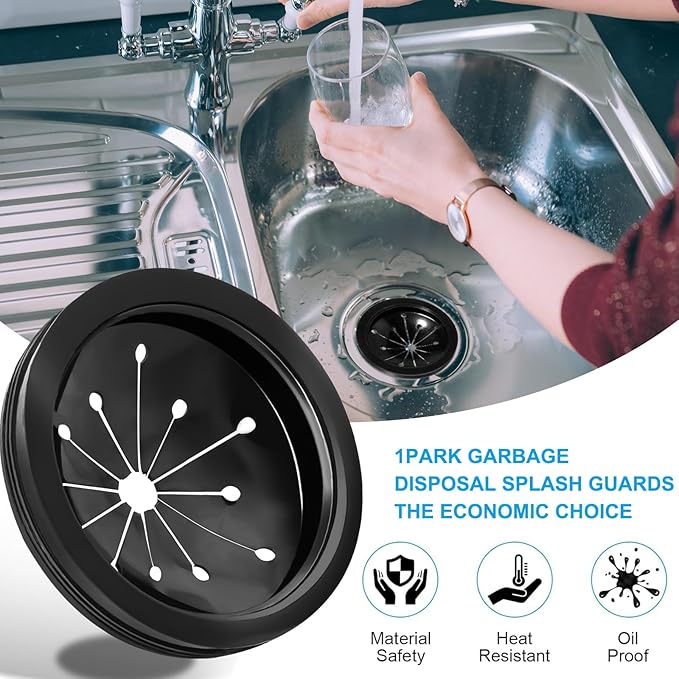 3 1/8" Inch Garbage Disposal Splash Guard with Garbage Disposal Drain Cover for Sink,Rubber Garbage Guard and Garbage Disposal Stopper for Whirlaway, Waste King, and GE Models (Black 3 1/8 in)