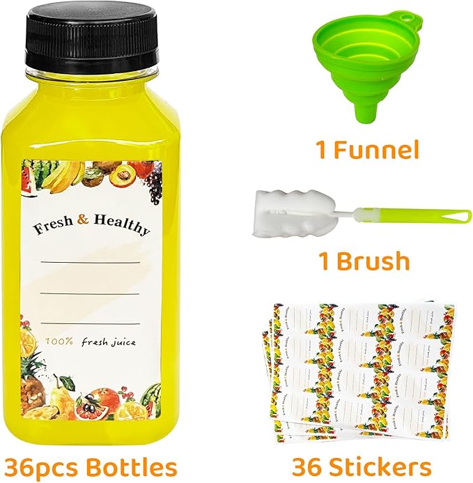 36pcs 8 oz Plastic bottles with lids,Juice bottles with caps, Reusable Clear Bulk Beverage Containers for Juice, Milk and Other Beverages