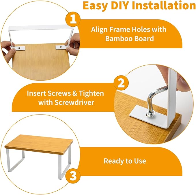 2 Pack Cabinet Organizer Shelf, Coffee Cup Organizer for Cabinet, Stackable and Expandable, Wood Kitchen Counter Shelves with Metal Legs, with Easy-Install Tool, for Mug and Cup Storage