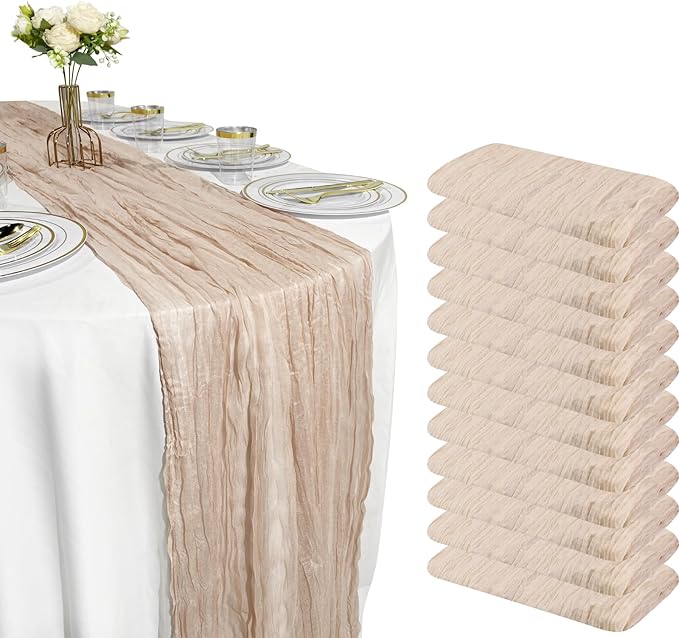12 Pack Brown Cheesecloth Table Runner – 10FT x 12pcs Rustic Gauze Table Runners for Fall Wedding, Thanksgiving, Farmhouse Dinner, Boho Party Décor