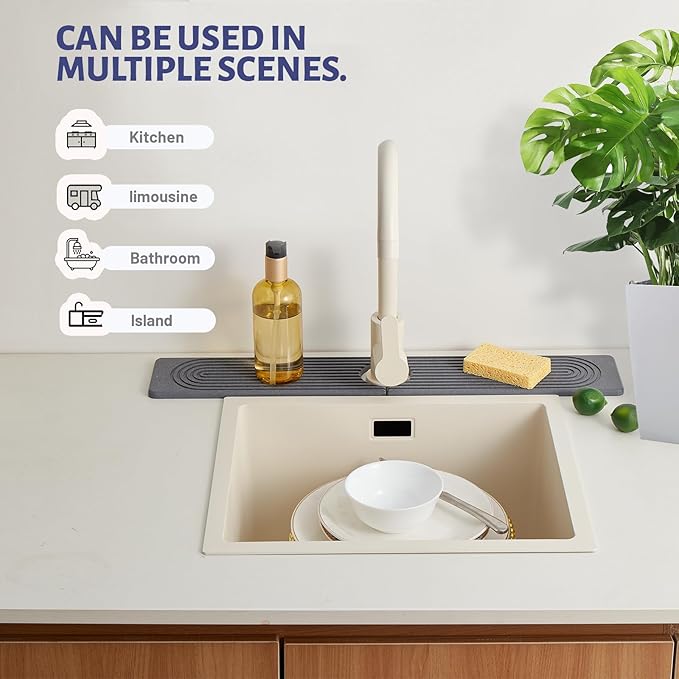Stone Faucet Mat for Kitchen Sink，Super Absorbent Diatomite Fast Drying Stone and Bathroom Stone Tray for Counter Quick Drying Splash Guard,Prevents Moisture Buildup Sink(Dark Grey,23.6" x 3.9")