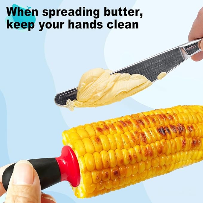 12 Pcs/6 Pairs Corn Holders, Stainless Steel Corn Cob Holders Corn on The Cob Skewers for Home Cooking BBQ Parties Camping, Red-Black