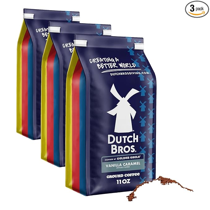Dutch Bros® Vanilla Caramel Ground Flavored Coffee Inspired by Golden Eagle®, Bagged 11oz (Pack of 3)