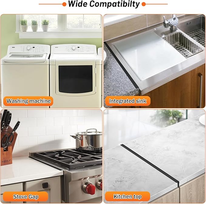 Stainless Steel Stove Gap Covers (2PCS),Stove Gap Filler,Range Trim Kit,Stove Gap Guard for Kitchen Oven Between Stovetop and Counter,Easy Clean Heat Resistant,Adjustable Length 13.8'' to 27.5'',Black