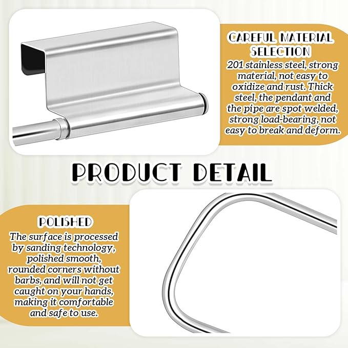 12.4 Inches Cabinet Door Paper Towel Holder Camper Under Sink No Drilling Paper Towel Storage and Dispenser for RV Kitchen Bathroom Laundry Room, Stainless Steel(Silver,2 Pcs)