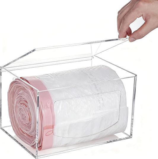 Extra Large Trash Bag Dispenser Roll Holder with Lid, Acrylic Stackable Garbage Bag Holder Dispenser Under Sink, Wall Mounted Kitchen/Pantry/Laundry Room Organization and Storage, Clear