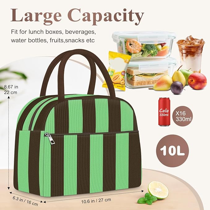KUBYA Lunch Bag Lunch Box for Women, Cute Corduroy Insulated Reusable Work Leakproof Simple Adults Large Lunch Boxes Tote Bag Men Cooler Bag