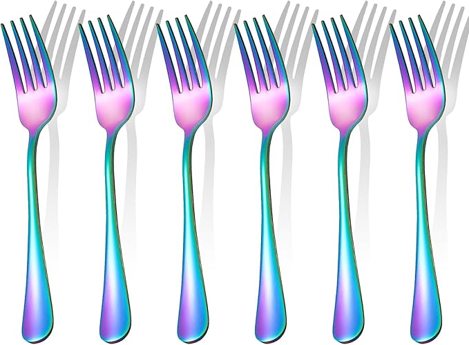 Rainbow Forks Silverware Set Of 6 Pieces, Stainless Steel Forks, Mirror Polished Fork Set, Cutlery Utensils Set of forks, Apartment Essential Flatware