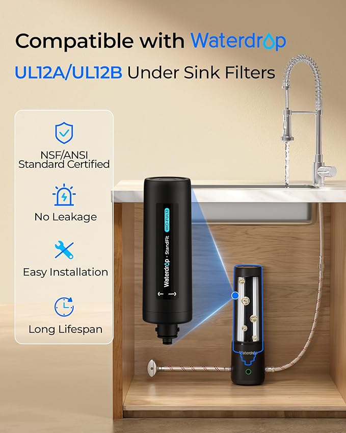 Waterdrop FUL12 Water Filter Replacement for Waterdrop 10UA PRO/10UB PRO/UL12A/UL12B Under Sink Water Filter, Reduces PFAS, PFOA/PFOS, Lead, Chlorine, Bad Taste & Odor (NOT Replacement for 10UA/10UB)