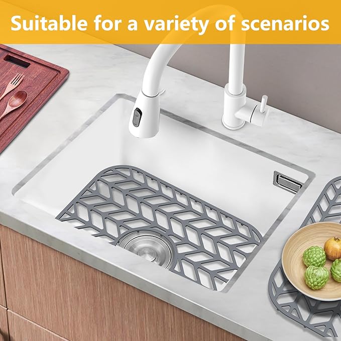 Sink Protectors for Kitchen Sink, 12.25"X11.5" Center Drain mat for bottom of sink, Protect Kitchen Sink bottom from Scratches, Dishwasher Safe Grid Mat for Kitchen(Gray, 12.25"x11.5"x2 Center)
