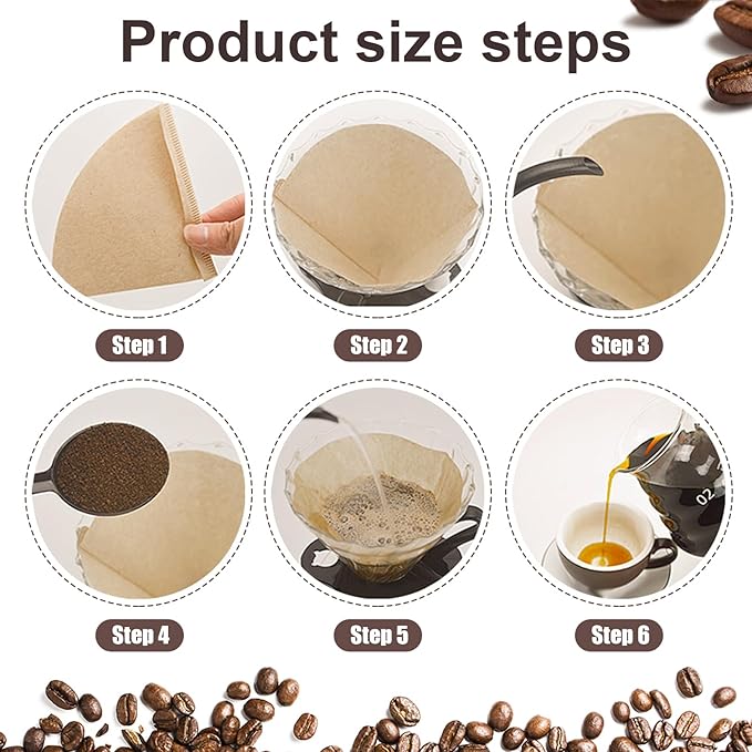 200 Count Cone Coffee Filters, Size 02 Natural Brown Pour Over Coffee Filters Paper, V02 Unbleached Disposable Paper Filters Compatible with Pour Over and Drip Coffee Maker(2-4 Cups)