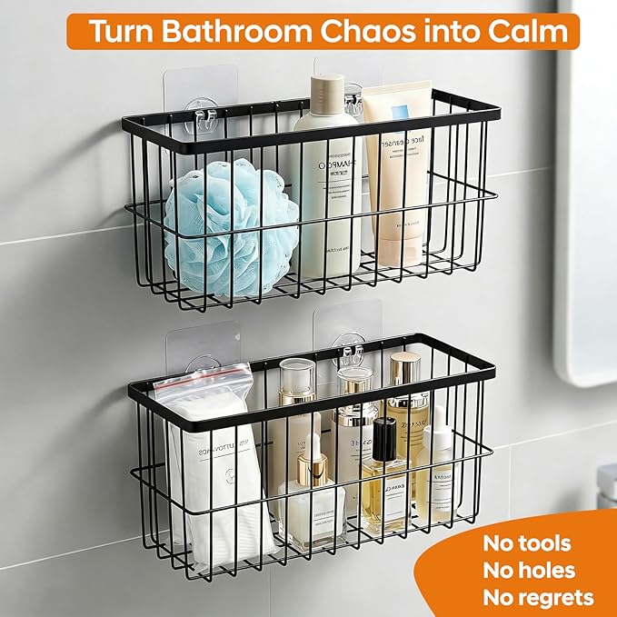 FAMNONE 2 Pack Adhesive Cabinet Door Organizer – 5.9” Deep Lid Organizer for Cabinet, No Drill Wall Mounted Storage Box for Pantry Door, Kitchen & Bathroom Space Saving Organizer