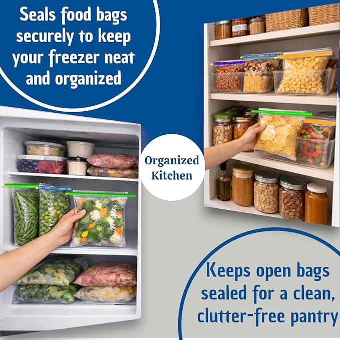16pc - Magic Bag Sealer Sticks, Reusable Plastic Food Storage Clips in 4 Sizes, Multi-Color Airtight Watertight Closures for Snacks, Chips, Pantry Organization
