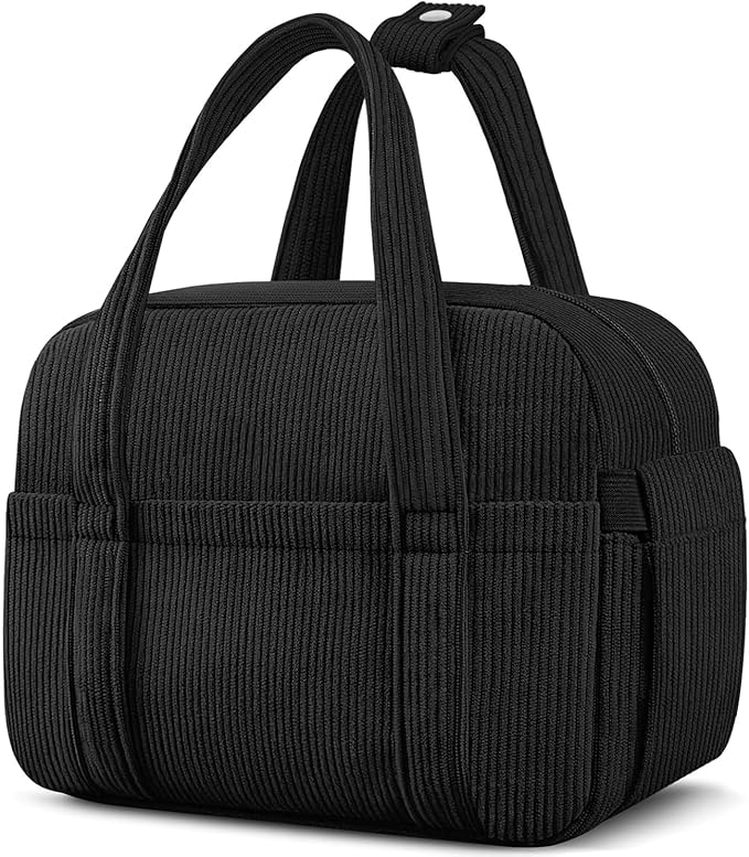 KUBYA Corduroy Lunch Box Lunch Bag for Women Men, Cute Strawberry Small Insulated Reusable Work Leakproof Simple Lunch Boxes Tote Bag Adults Cooler Bag