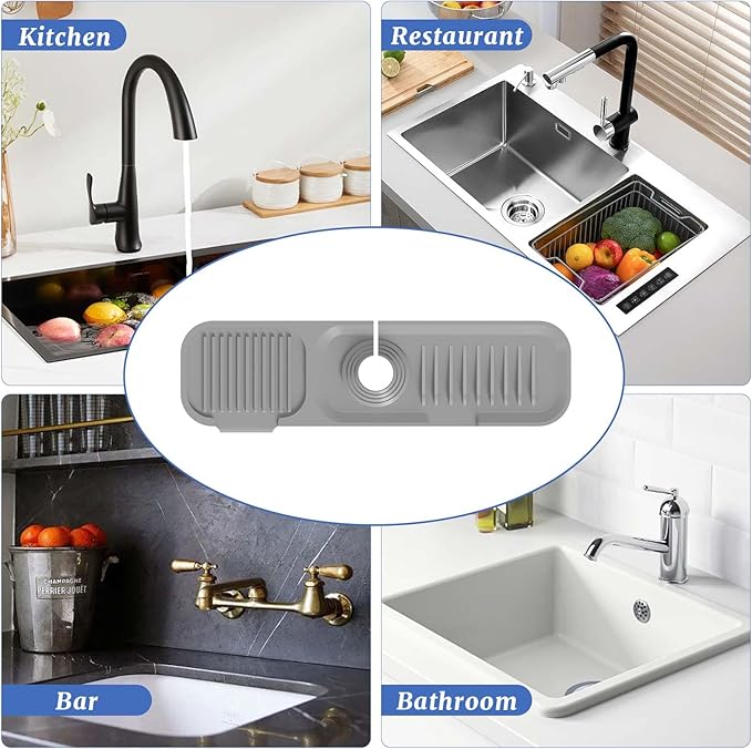Faucet Mat for Kitchen Sink, Silicone Splash Guard Behind Faucet Soap Sponge Holder Dish Drying Mat, for Kitchen and Bathroom (Gray)