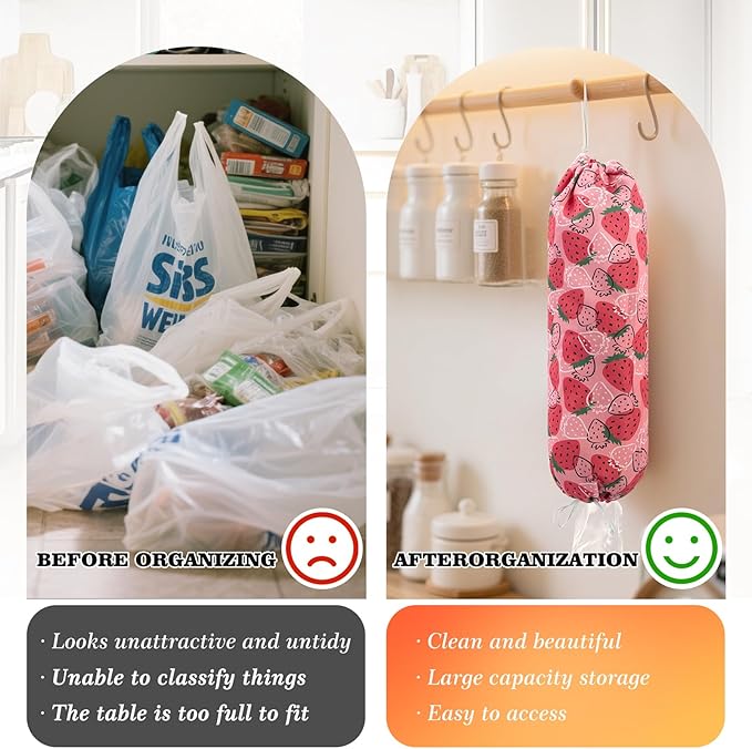 Strawberry Grocery Plastic Bag Holder and Dispenser,Farmhouse Home Decor,Reusable Grocery Accessories Organizer,Garbage Shopping Trash Bags Storage for Kitchen,Gifts for Women Family (Strawberry2)