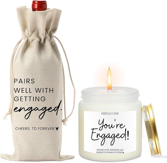 FBCCZEY Engagement Gifts for Couples Her Engagement Party Decorations Gift for Couple Wine Bag Scented Candles Set Pairs Well with Getting Engaged Gifts Wine Bottle Bag