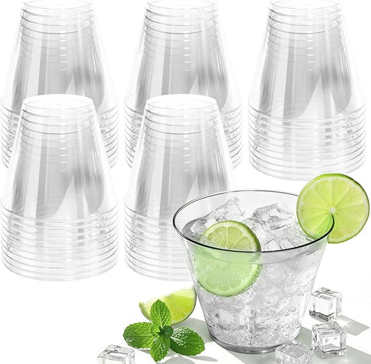 150 Pack Plastic Cups 9 oz Clear Plastic Cups for Cocktail Fancy Disposable Cup for Party Stemless Wine Glasses for Party Wedding Graduation World Cup