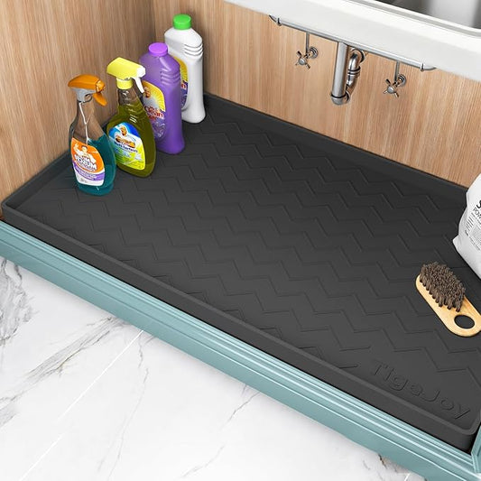 TigeJoy 19" x 19" Under Sink Mats for Kitchen Waterproof, Leak-Proof Silicone Mat Sink Protector and Cabinet Liner, Kitchen Essentials Organizer and Storage, Boot or Shoe Tray, Pet Feeding Mat