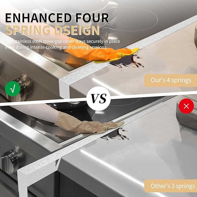 Stove Gap Covers 316 Stainless Steel,2 Pack 23.6-26" Trimmable Stove Gap Filler,Heat Resistant Stove Gap Guards,Between Stove and Counter Slide In Range Trim Kit for Kitchen,Silver