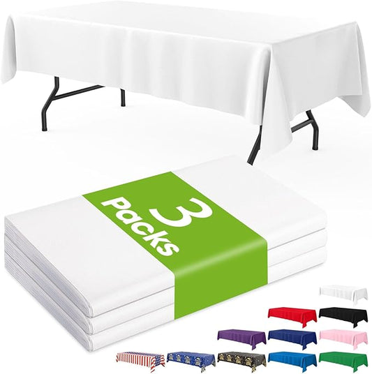Pureegg Plastic Table Cloth Disposable 3 Pack, 54x108 Inch Rectangular Table Cloth, Leakproof Table Cover for Parties, Picnic, Weddings, White