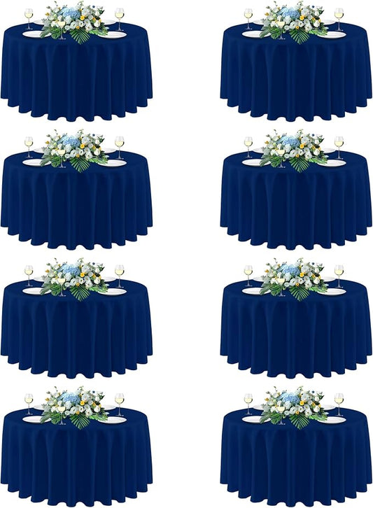 sancua Round Tablecloth 90 Inch Diameter, 8 Pack - Circle Polyester Fabric Table Cloth for Wedding Party Reception Banquet Birthday, Washable Formal Table Cover (Fit 30-72 Inch Tables), Navy Blue
