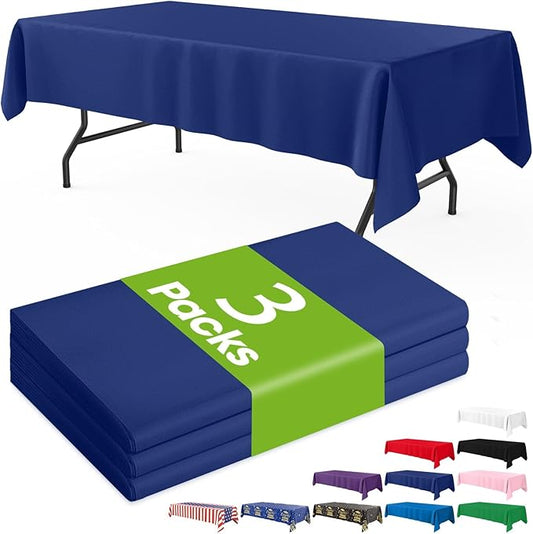 Pureegg Plastic Table Cloth Disposable 3 Pack, 54x108 Inch Rectangular Table Cloth, Leakproof Table Cover for Picnic, Graduation Party Tablecloths, Graduation Decorations Class of 2026, Navy Blue