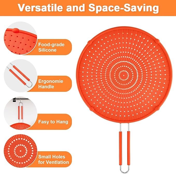 Splatter Screen for Frying Pan, Grease Splatter Guard, Heat-Resistant Splatter Guards for Frying, Silicone Splatter Guard for Everyday Cooking, Dishwasher Safe, Red （16in×12in×0.5in）