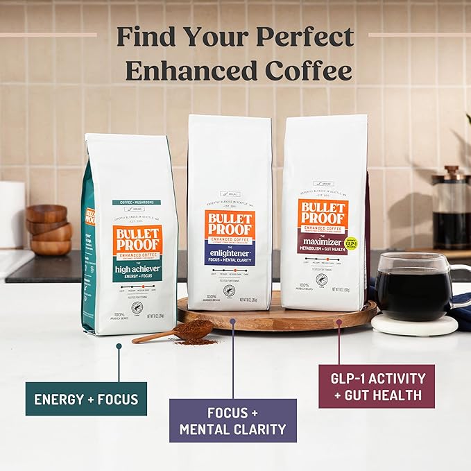 Bulletproof Maximizer Ground Coffee with Prebiotics, Metabolism and Gut Health Support, Clean Coffee Tested for Toxins, Medium-Dark Roast, 10 oz