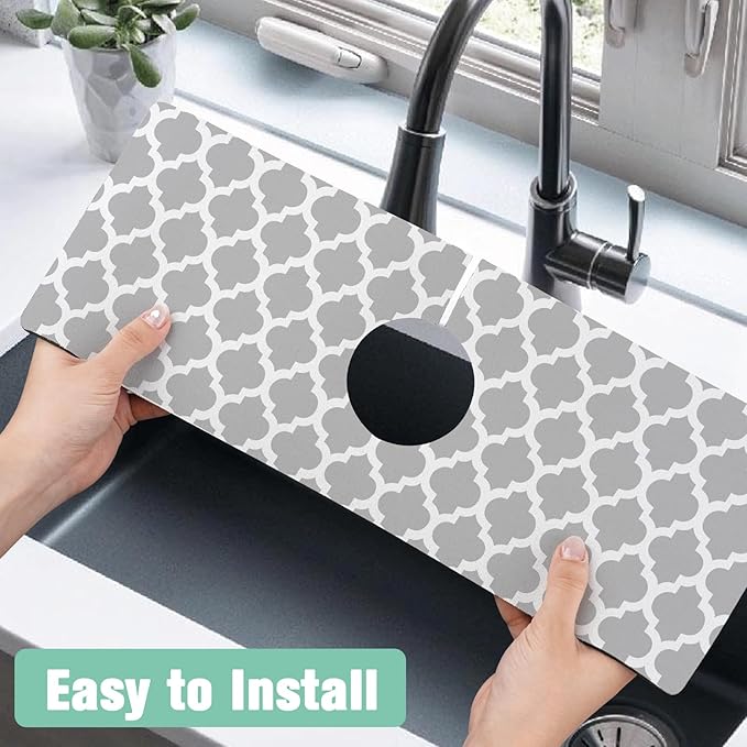 2 Pack 2 Pack Kitchen Sink Splash Guard Faucet Mat 15" X 5.5" Geometry Absorbent Fast Drying Mat Faucet Draining Mat Sink Splash Guard Behind Faucet Drip Catcher for Kitchen Bathroom
