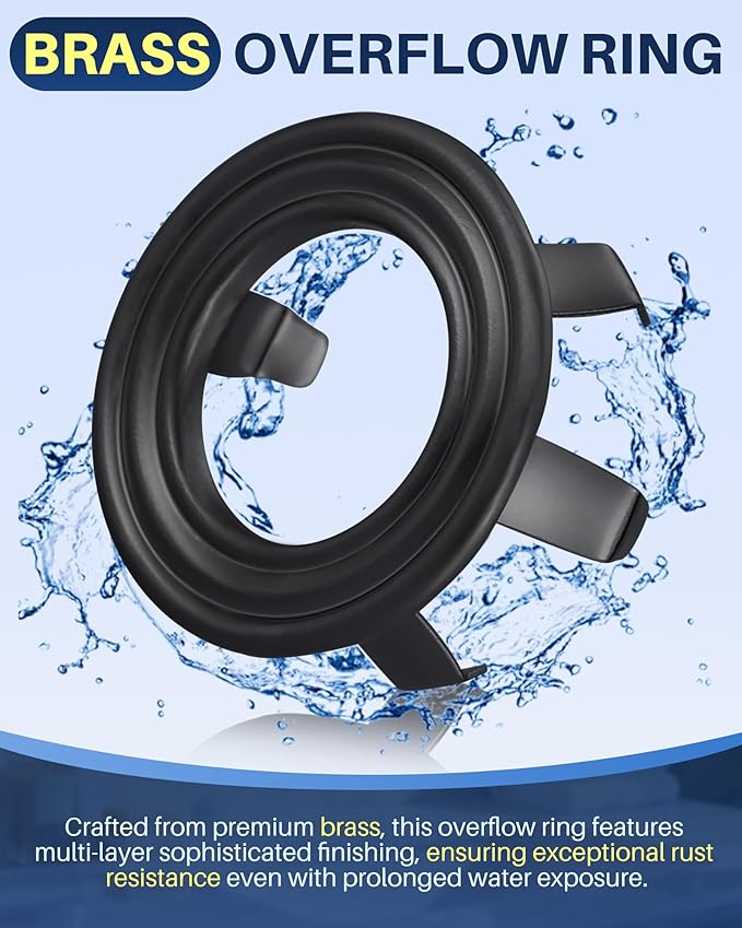 Sink Overflow Ring Matte Black: 2 Pack Solid Brass Bathroom Sink Overflow Trim Cover, Hole Insert Caps Replacement for Bathroom Kitchen Vanity Basin