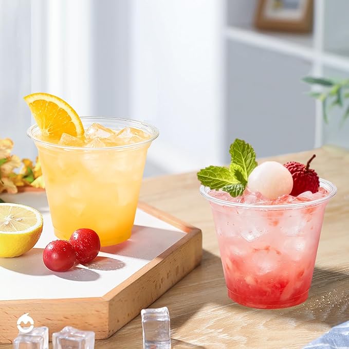 Lamosi 200 Pack 9 oz Clear Plastic Cups, Sturdy & Food Safe Disposable Cups for Cold or Iced Drinks, Dessert, Party or Wedding