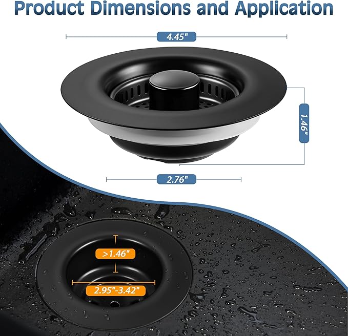 Kitchen Sink Drain Strainer 4 Pack, 304 Stainless Steel Pop Up Sink Stopper, Anti-Clogging Sink Drain Strainer for US Standard Kitchen Drain (Matte Black)