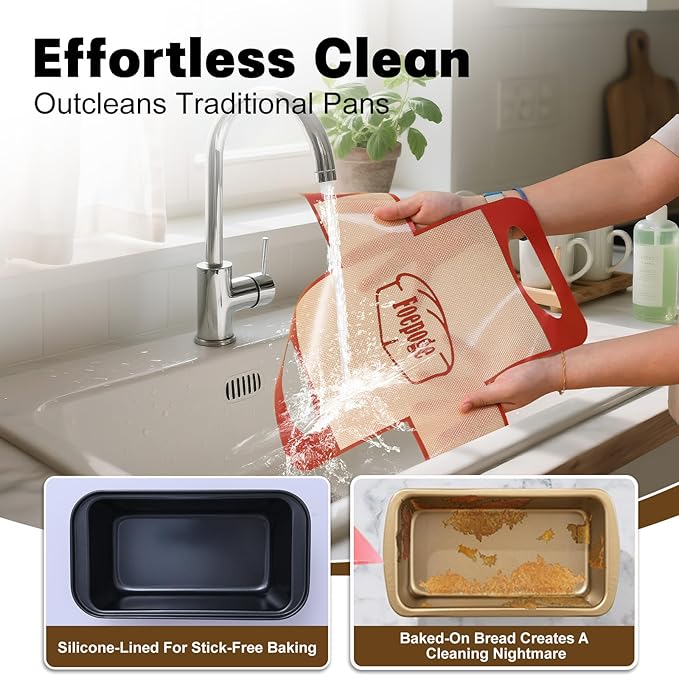 Loaf Pan with Liners Set: 2-Pack Nonstick 9 x 5 Inch Bread Pan and Loaf Liners for Homemade Oven Baking - Rectangular Baking Tray for Kitchen Home Baker Make Sourdough Banana Sandwich Bread(Red)